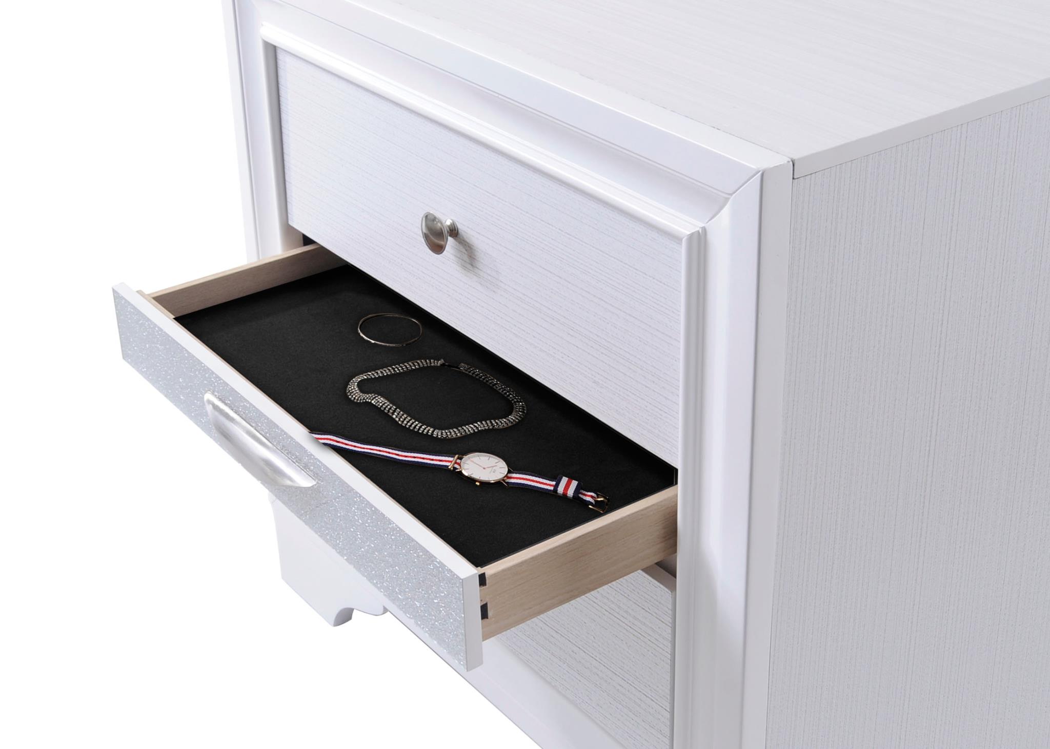 Naima Contemporary Nightstand with Sparkling Jewelry Drawers